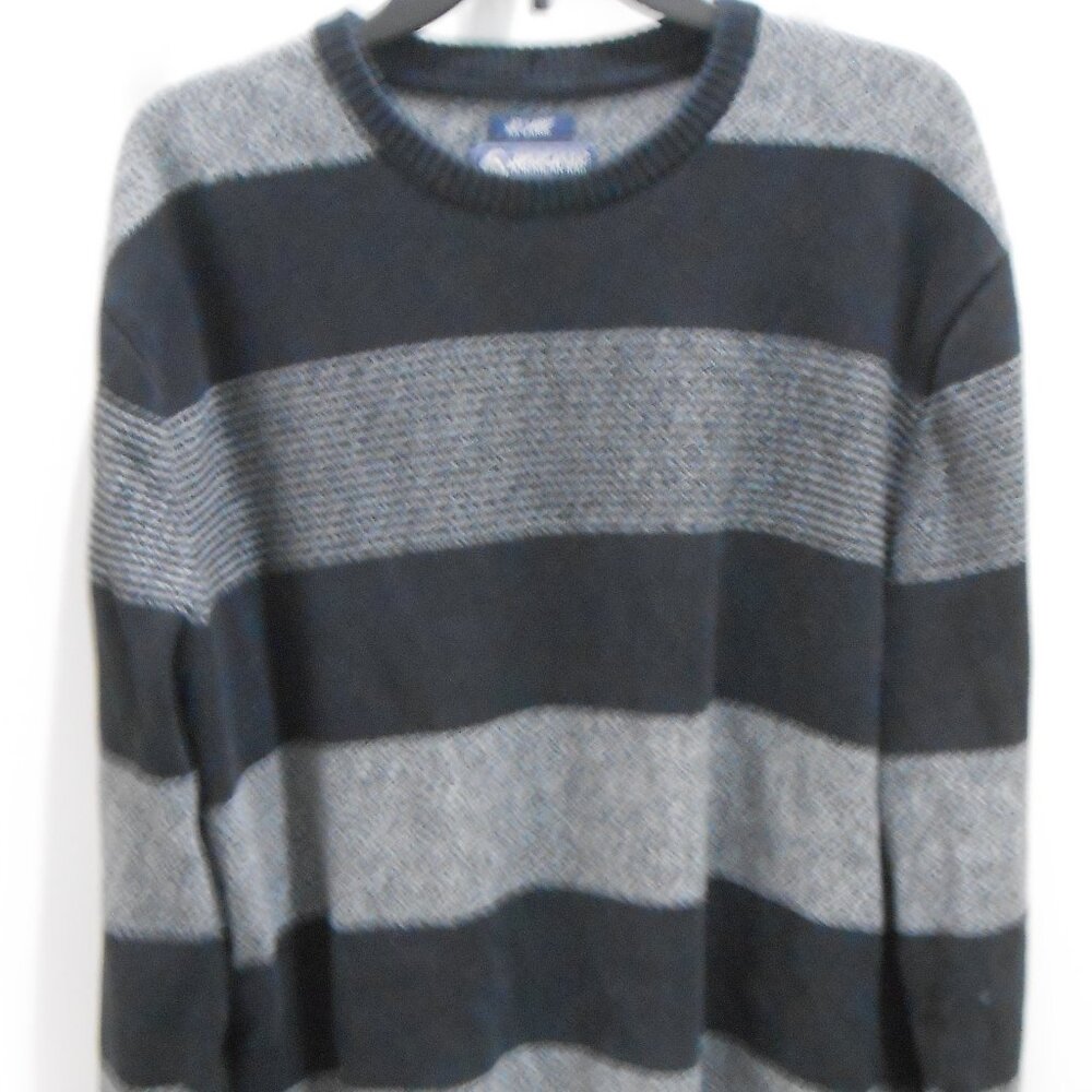 American Rag Men's Black & Gray Striped Round Neck Pullover Sweater-Size XXL